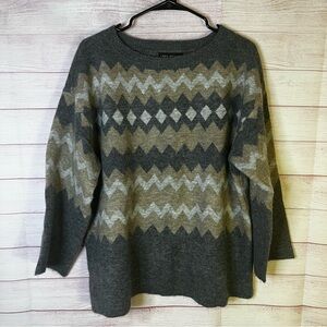 Lane Bryant Wool Blend Gray Bracelet Sleeve Fair‎ Isle Boatneck Sweater 14/16